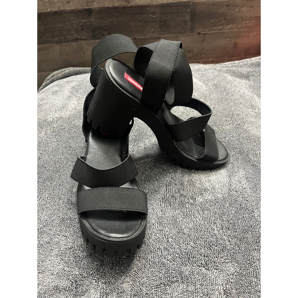 Y2K 90's Unionbay Black Platform Sandals Chunky Block Heel Lug Sole 8M Grunge